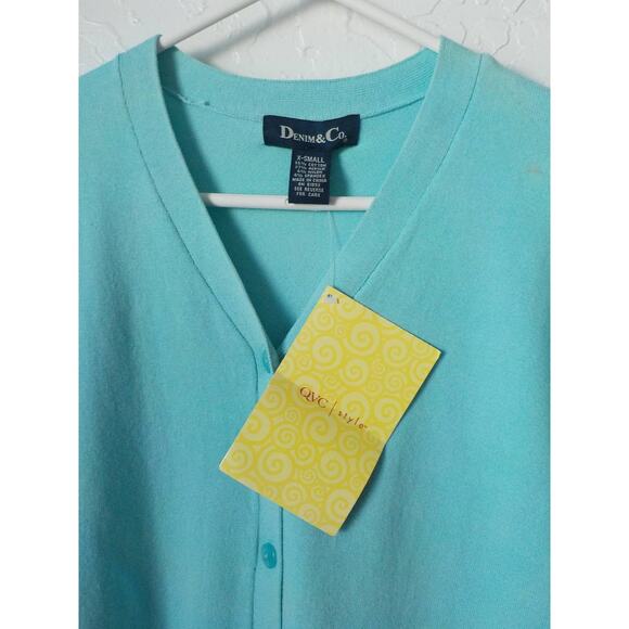QVC Denim & Co Blue Teal Knit Cardigan Sweater Women size XSmall NWT - Picture 7 of 10
